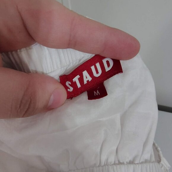 STAUD Carina Poplin Puff Sleeve Cutout Dress in White M - Picture 4 of 12